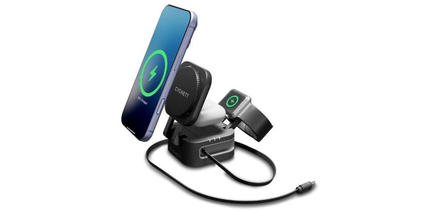 Caricabatterie wireless pieghevole 3 in 1 con cavo retrattile