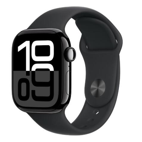 Apple Watch Series 10 GPS, Cassa 46 mm in alluminio Jet Black con Cinturino Sport nero - M/L