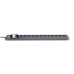 PDU 1U 19  12 PRESE BIPASSO 10/16A - SCHUCO CON INTERRUTTORE MAGNETO TERMICO 2P 1A/60A CON SPINA SCHUKO 16A