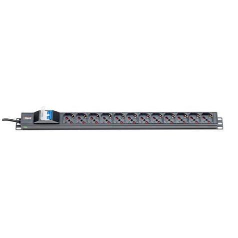 PDU 1U 19  12 PRESE BIPASSO 10/16A - SCHUCO CON INTERRUTTORE MAGNETO TERMICO 2P 1A/60A CON SPINA SCHUKO 16A
