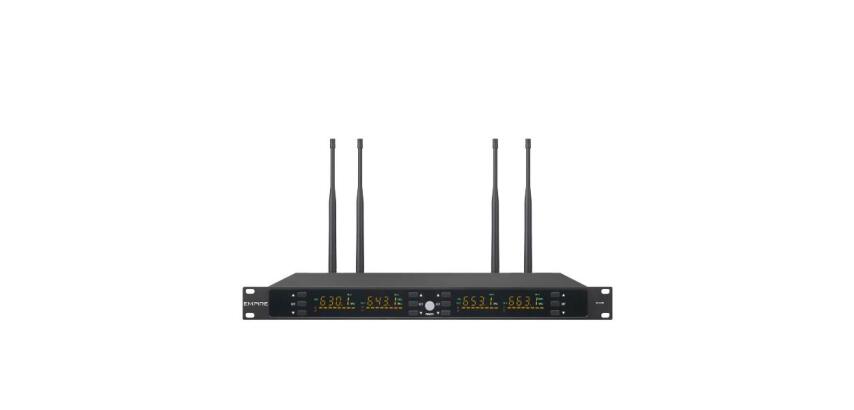 RICEVITORE UHF A RACK CON 4 CANALI                                    4 CANALI  4 USCITE BILANCIATE + 1 USCITA MIXATA.