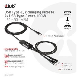 USB Type-C  Y charging cable to 2x USB Type-C max. 100W  1.83m/6ft M/M