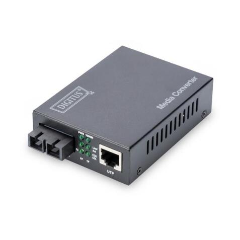 CONVERTITORE DI MEDIA DIGITUS  MONOMODALE DA 10/100/1000 BASE-T A 1000BASE-LX  INCL. ALIMENTATORE CONNETTORE SC  FINO A 10 KM