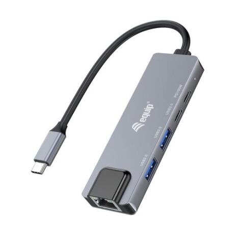 EQUIP - ADATTATORE MULTIFUNZIONALE 5 in 1 USB 3.2 Gen 1, 2,5GbE, 2x USB-A, 1x USB-C, USB-C, 100W USB PD, Alluminio