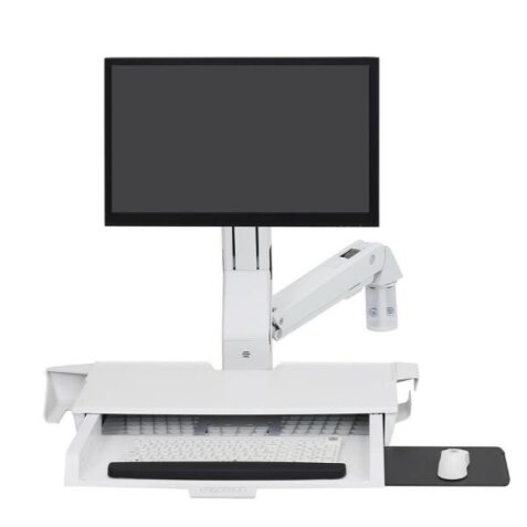 STYLEVIEW SIT-STAND COMBO ARM  WITH WORKSURFACE  BRIGHT WHITE TEXTURE