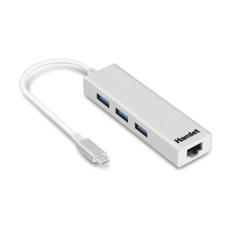 HUB USB 3.1 CONNESSIONE TYPE-C  - 3 PORTE USB A 3.0 + LAN GIGABIT RJ45