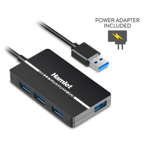 Hub USB 3.0 compatto slim  a 4 Porte 5.0 Gbps  con alimentatore da 10watts