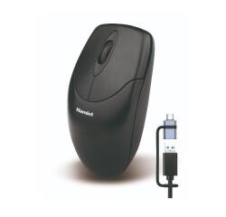 Mouse USB 1000 DPI 2 Tasti + Scroll black Cavo 1 8mt. USB-A + USB-C adapter