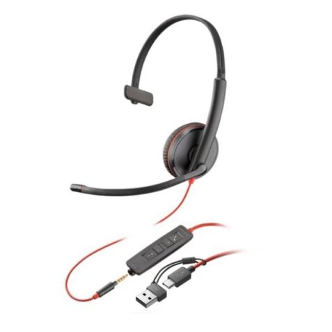 Poly Blackwire 3215 Monaural USB-C Headset +3.5mm Plug +USB-C/A Adapter (Bulk)