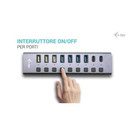 HUB Universale USB-C/USB-A - a 9 Porte ricarica rapida: 7x USB A + 2x USB C 3.2 Gen1 + 1x RJ45 Ethernet con Alimentatore 60W
