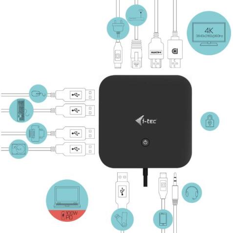 Dock USB-C 2 Monitor: HDMI + DP + P. DELIVERY 100W