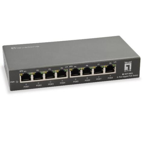 8-Port Gigabit Ethernet PoE Switch  802.3af/at PoE 120W  Total PoE power budget: 120W  up to 30W per port