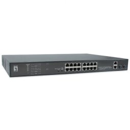 20-Port Fast Ethernet PoE Switch  16 PoE Outputs  2 x Gigabit RJ45  2 x Gigabit SFP  802.3at/af PoE  270W