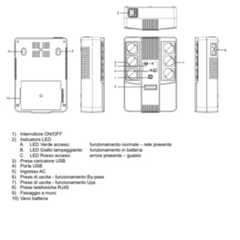 MULTIPRESA - LINE INTERACTIVE 1000 VA 600 W CON 6 PRESE SHUKO E USB