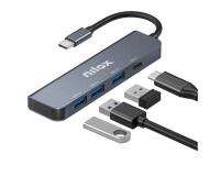 NILOX TECH - Hub con 4 porte, 3 porte USB-A 3.0, porta USB-C, velocità fino a 5 Gbps, connettore USB-C output