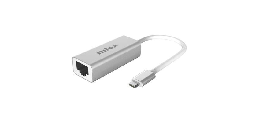 NILOX TECH - Adattatore con connettore USB-C a connettore RJ45 , velocità fino a 1000 Mbps, compatibile con cavi di rete CAT5E/6