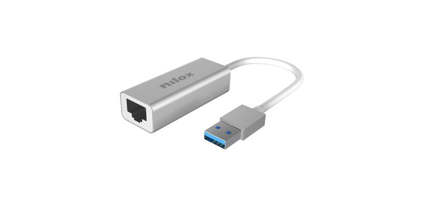 NILOX TECH - Adattatore con connettore USB-A a connettore RJ45, compatibile con cavi di rete CAT5E/6, velocità fino a 1000 Mbps (Gigabit)