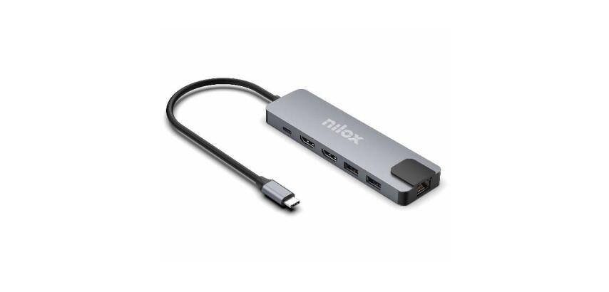 NILOX TECH - Docking station con porta USB-C, 2 porte HDMI 4K, 4 porte USB, RJ45, USB-C potenza massima 100 Watt