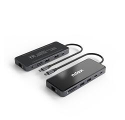 NILOX TECH - Docking USB-C 12in1,due porte HDMI 4K,una porta Displayport 4K,due porte USB 3.0,due porte USB-C,una porta USB-C PD100W,lettore SD/MICRO SD,RJ45, jack audio