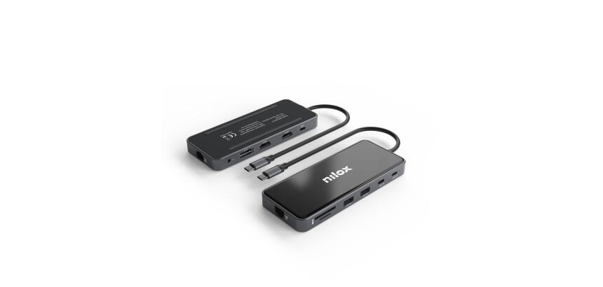 NILOX TECH - Docking USB-C 12in1,due porte HDMI 4K,una porta Displayport 4K,due porte USB 3.0,due porte USB-C,una porta USB-C PD100W,lettore SD/MICRO SD,RJ45, jack audio