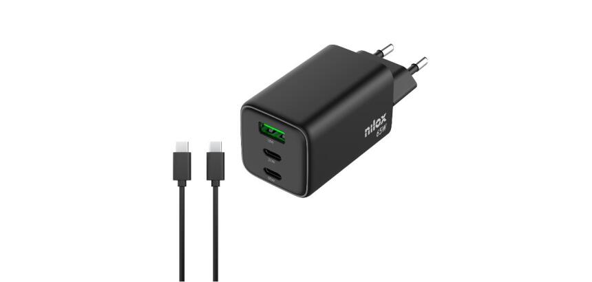 Caricabatterie UNIVERSALE GAN 65W a 3 porte e cavo USB-C a USB-C da 2 metri
