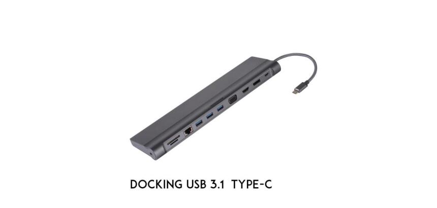 NILOX TECH - Docking station con porta USB-C 3.1, 11in1, 3 porte USB, lettore memorie, Ethernet, Display port, HDMI 4K, VGA, audio jack 3.5mm, provvista di Security Lock Hole
