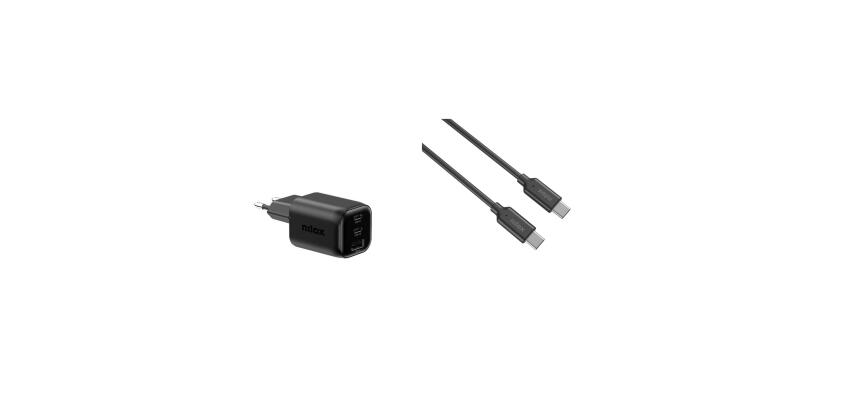 NILOX TECH - Caricatore GaN 100W 3x USB-C, cavo USB-C da 2 metri incluso