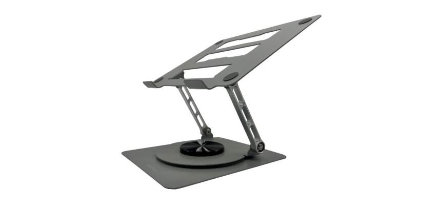 NILOX TECH - Supporto girevole fino a 360° per Notebook/Laptop/Tablet da 10" fino a 16", regolabile in altezza e inclinazione, base anti scivolo, materiale metallo al carbonio