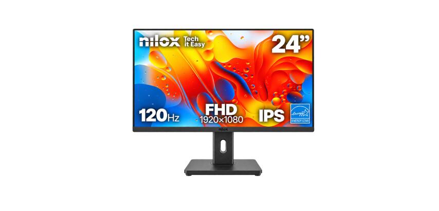 NILOX TECH - Monitor Regolabile 24" 120Hz/IPS/Multimedia/Full HD/HDMI/DP/VGA/ENERGY STAR
