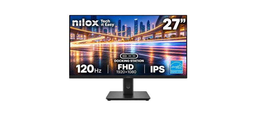 NILOX TECH - Monitor Regolabile 27" 120Hz/IPS/Docking USB-C 65W/Multimedia/Full HD/HDMI/DP/ENERGY STAR
