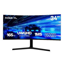 NILOX TECH Monitor Curvo Regolabile 34" 165HZ/UWQHD/1ms/2DP/2HDMI/Speaker