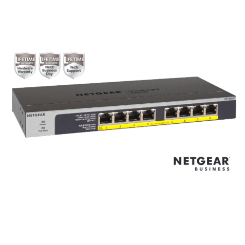 NETGEAR GS108LP Switch Unmanaged 8 porte Gigabit PoE+ (budget 60W),Garanzia a vita+NBD