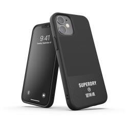 SUPERDRY - Cover in TPU+Policarbonato flessibile anti-urto con intarsiatura in tela colore nero compatibile con Apple iPhone 12 Mini