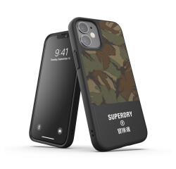 SUPERDRY - Cover in TPU+Policarbonato flessibile anti-urto con intarsiatura in tela colore mimetico verde compatibile con Apple iPhone 12 Mini