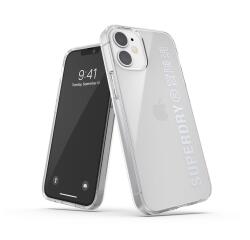 SUPERDRY - Cover trasparente con logo Superdry colore argento bordi rialzati compatibile con Apple iPhone 12 Mini