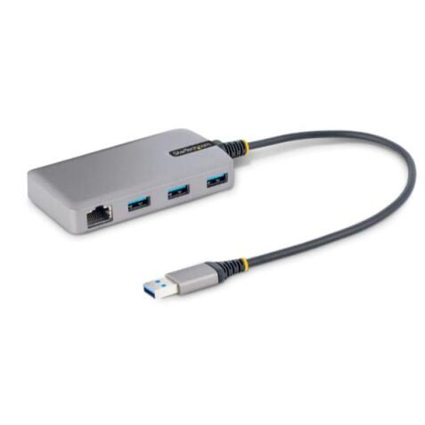 Hub USB a 3 porte con Ethernet - Hub USB 3.0 5Gbps alimentato via bus - Hub splitter USB-A a 3x USB-A portatile per desktop/notebook con ingresso di alimentazione ausiliaria opzion