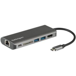 StarTech.com USB C Multiport Adapter - USB-C Travel Dock to 4K HDMI, 3x USB 3.0 Hub, SD/SDHC, GbE, 60W PD 3.0 Pass-Through - USB Type-C/Thun