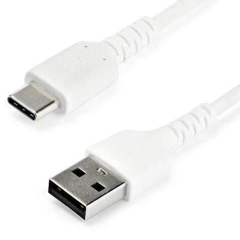 Cavo adattatore da USB 2.0 a USB-C di 2 m -  Fibra aramidica e Protezione EMI - Cavo di ricarica TPI -Bianco (RUSB2AC2MW)