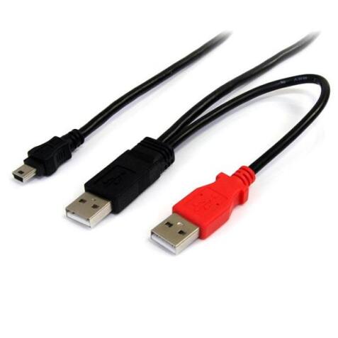 Cavo a doppia alimentazione per disco rigido esterno HDD a splitter Y - cavo USB A a mini B da 1,8m