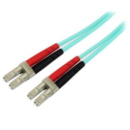 StarTech.com Aqua OM4 Duplex Multimode Fiber - 1m / 3 ft - 100 Gb - 50/125 - OM4 Fiber - LC to LC Fiber Patch Cable (450FBLCLC1) - network c