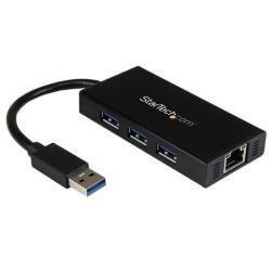 StarTech.com 3-Port Portable USB 3.0 Hub plus Gigabit Ethernet - Aluminum with Built-in Cable~3-Port Portable USB 3.0 Hub plus Gigabit Ethernet - 5Gbps - Aluminum with Built-in Cable