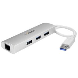 Hub USB 3.0 a 3 porte con Adattatore NIC Ethernet Gigabit Gbe in alluminio con cavo integrato perfetto per MacBook
