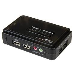 Switch KVM a 2 porte VGA USB con audio e cavi - Commutatore VGA USB a doppia porta - Colore Nero