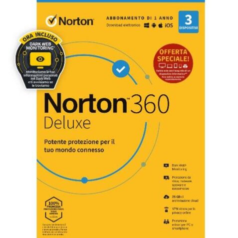 NORTON 360 DELUXE 25GB IT 1 USER 3 DEVICE 12MO GENERIC ATTACH RSP MM BOX