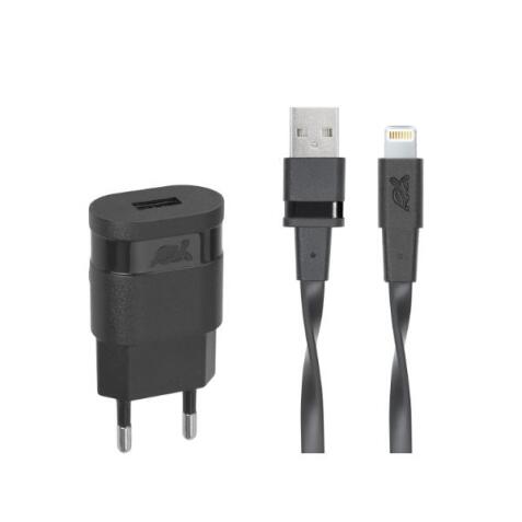 CARICATORE DA PARETE - USB A + CAVO LIGHTING - NERO