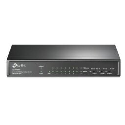 9-porte 10/100 Mbps with 8-porte PoE+  8  10/100 Mbps PoE+   1 10/100 Mbps Non-PoE   802.3at/af  65 W PoE Power  Plug and Play