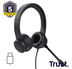 Trust HS-201 Auricolare Cablato A Padiglione Ufficio USB tipo A Nero
