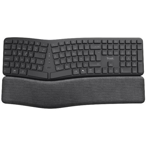 TASTIERA ERGONOMICA WIRELESS TRUST KEYRA MULTI-CONNESSIONE BT + 2,4GHz - 85% PLASTICA RICICLATA - LAYOUT IT - NERO