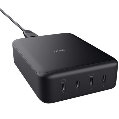 MAXO CARICATORE 240W DA TAVOLO USB-C GAN 4 PORTE PER CARICARE LAPTOP, TELEFONI, TABLET- 50% PLASTICA RICICLATA - NERO