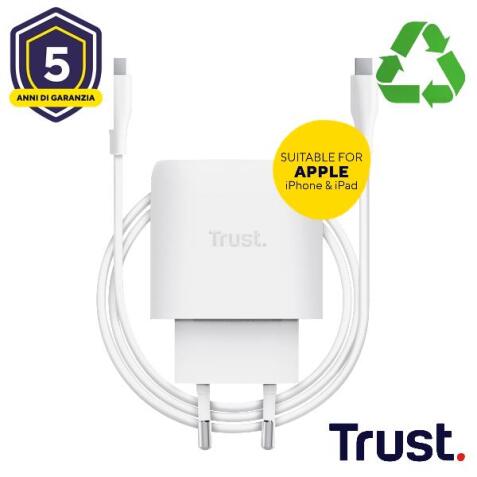 MAXO ALIMENTATORE 45W USB-C PER APPLE - PLASTICA RICICLATA 50% - BIANCO